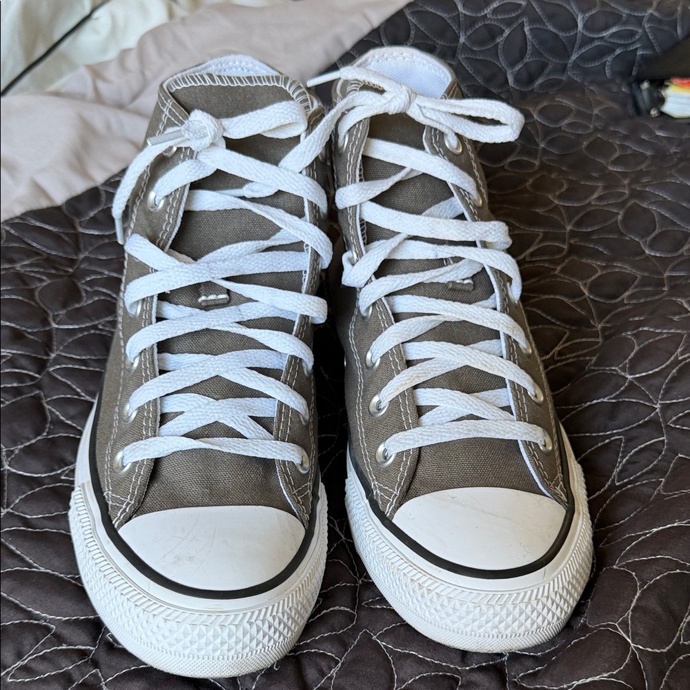 Converse Classic High-Top Canvas Sneakers in Taupe with White Trim